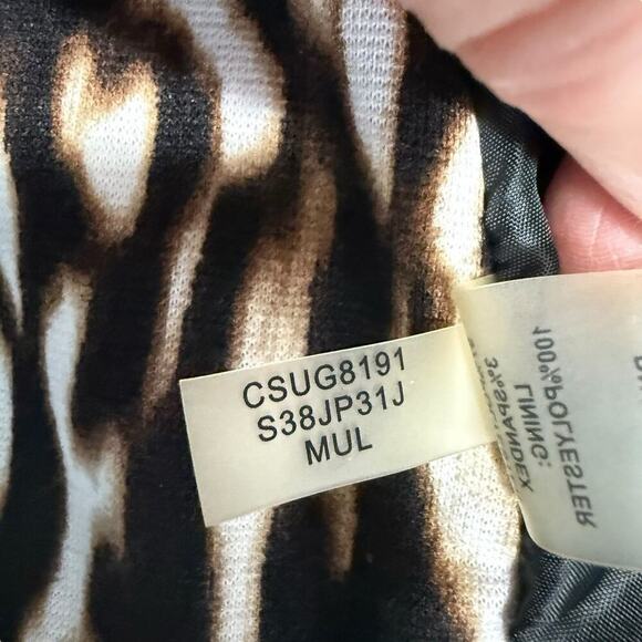 Calvin Klein Animal Print Ruffle Open Front Blazer Jacket 10 OfficeSiren MobWife - Picture 7 of 10